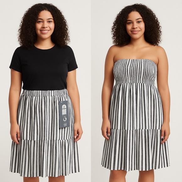 B2549- TS Convertible Smocked Skirt Dress Riviera Stripe Silver 3X (24W–26W) NWT - Picture 1 of 9